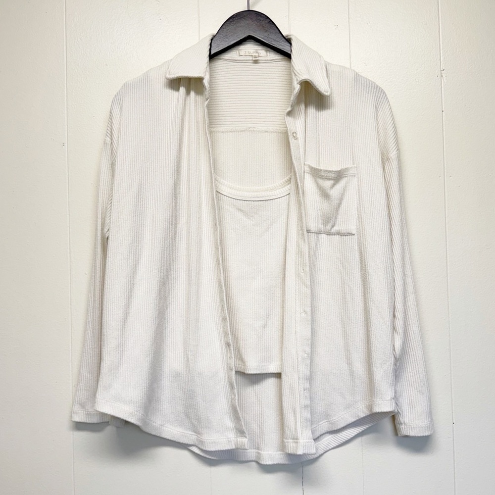 Z SUPPLY Ivory Ribbed Button Down Shirt and Tank Set